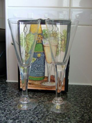 Pair Dartington Glass Sharon Pattern Champagne Flutes Frank Thrower Boxed