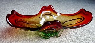 Vintage Murano Red & Green Sommerso Freeform Art Glass Bowl/dish