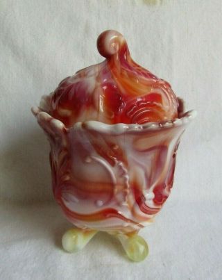 Vintage Imperial Slag Glass Ruby Red Louis Xv Jar Winged Scroll Marked Ig