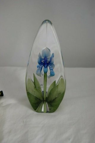 Mats Jonasson Maleras Glass Orchid Sculpture Paper Weight