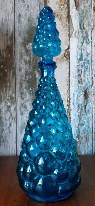 1960s Retro Vintage Teal Blue Italian Art Glass Genie Bottle Decanter & Stopper