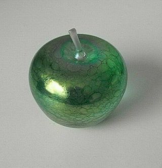 John Ditchfield Glasform Art Glass Iridescent Green Apple Paperweight