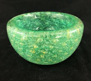 Small Murano Green Glass Bowl With Bubbly Pattern Made Italy