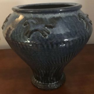 Blue Glazed Vase With Horses By Tom Eastburn Of In Clay Of S.  Dakota