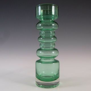 Scandinavian Style Vintage Green Cased Glass Hooped Vase
