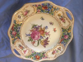 Carl Thieme Dresden Reticulated / Pierced Hand Painted Floral 10 1/4 " Plate - B