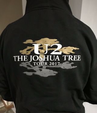 U2 Joshua Tree Tour 2017 Black Hoodie Full Zip Size 2xl Embroidered