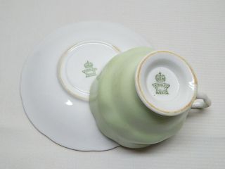 Aynsley Bone China Green Cup & Saucer w/ Cabbage Rose 5