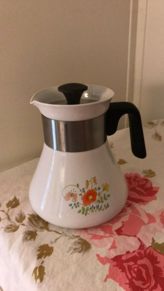 Vintage Corning Ware 6 Cup Teapot Coffee Pot Wildflower P - 106 Corelle