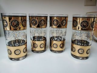 Set Of 4 Culver Hiball Glasses Sun Gold Scroll Black Signed