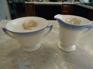 Chinex Classic Creamer & Sugar Blue Trim And Brown Castle Decal