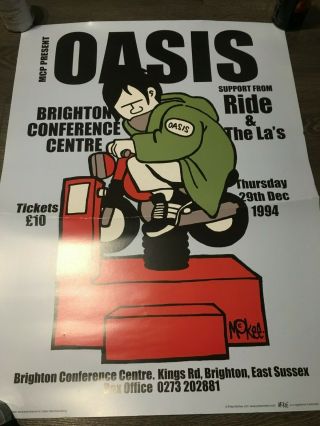 Rare Oasis Pete Mckee Brighton Centre 1994 Gig Poster,  Ride & The Las