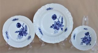 Set Of 3 Royal Copenhagen Blue Flowers Scalloped/braided Dinner,  Salad,  B&b
