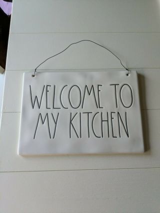 Rae Dunn Welcome To My Kitchen Ceramic Tile Wall Plaque Sign W/ Wire Hanger
