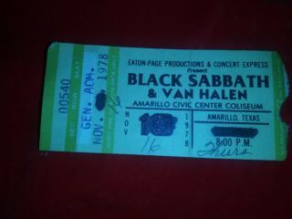 Black Sabbath And Van Halen Ticket Stub 1978