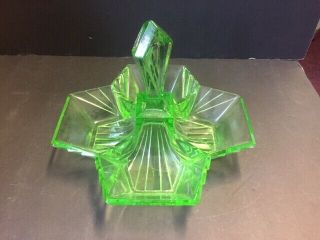 Fabulous Art Deco Green Depression Glass Candy Dish 4 Divided Sections