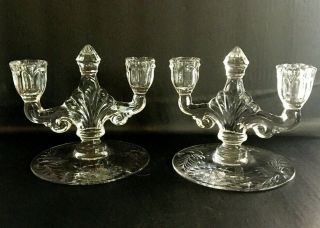 Vintage Heisey Trident Glass Candle Holder Chateau Set Of 2 Htf