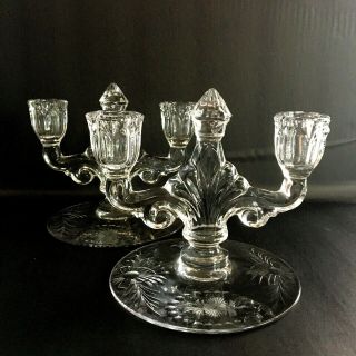 Vintage Heisey Trident Glass Candle Holder CHATEAU Set of 2 HTF 2