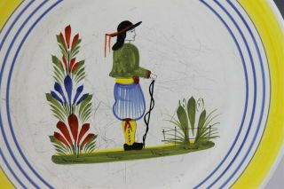 Set 6 Signed Henriot Quimper France Painted Ceramic Breton Man Dinner Plates SMB 4