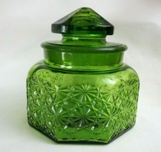 Smith Glass Mid Century Green Daisy And Button Coffee/tea Canister