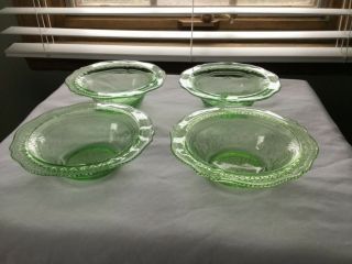 Set 4 Green Depression Glass 6” Cereal Bowls In The Patrician Or Spoke Pattern