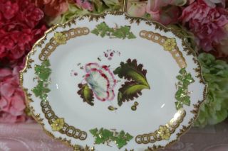 English Porcelain Hand Painted,  Gilt,  Serving Bowl W.  Pink And White - 19th C.