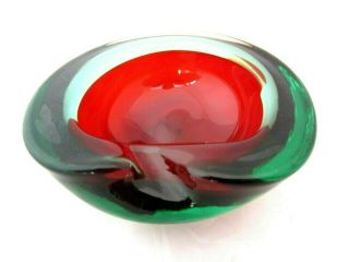 Poli Seguso Murano Sommerso Red Green In Blue Glass Geode Bowl Glows Under Uv