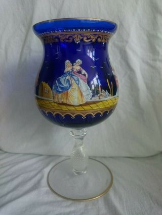 Vintage Salviati Moser Large Blue Glass Goblet Vase Venetian Carnival