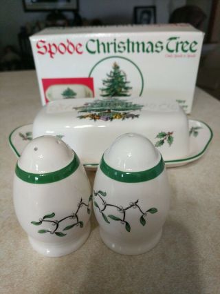 Spode Christmas Tree Butter Dish And Salt And Pepper Shakers