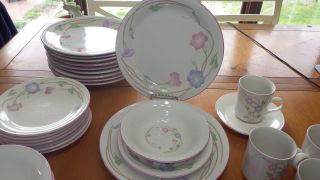 Stoneware Dinnerware By Sango Primavera 8495 Dinner Plates Bowls Cups Good Condt