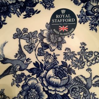Royal Stafford Blue Floral Bowls,  Set/4 Blue Floral Pheasant Asiatic 9 