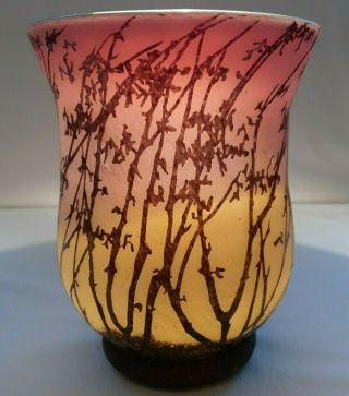 French Art Nouveau Galle Style Purple &yellow Cameo Vase Woodland/vine Sunset