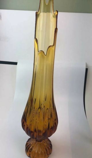 Vintage Viking Footed Amber Gold Glass Stretch Swung Vase 19”