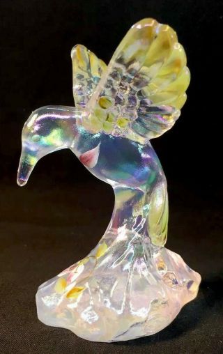 Fenton Art Glass Hand Painted French Opalescent Carnival Hummingbird