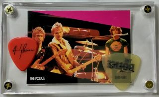 Police 1990 Rock Stars Trading Card 324 / Sting & Andy Guitar Picks Display