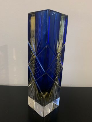 1960s Murano Sommerso Hand - Cut Submerged Space Age UFO Block Vase 4