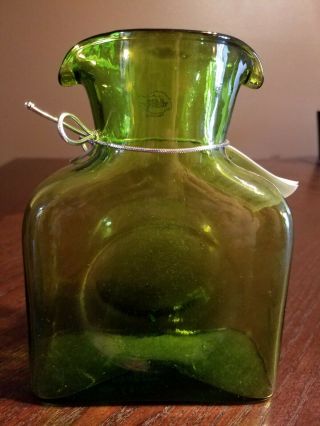 Blenko Glass Water Bottle Double Spout Green/chartreuse 384