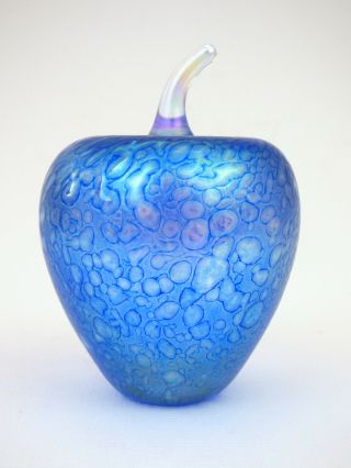 Heron Iridescent Blue Glass Apple Paperweight England
