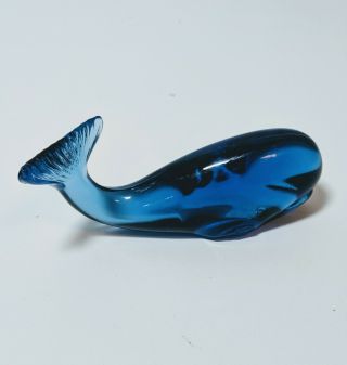 Fenton Indigo Blue Art Glass Whale Figurine Paperweight