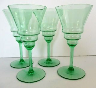 Vintage Green Glasses Set Of 4 Cocktail Glassware Martini Stemware Bar