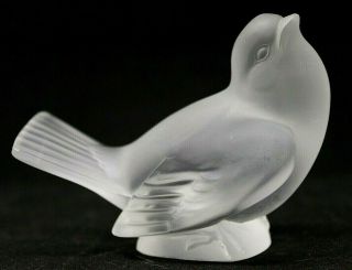 Vintage Lalique Frosted Crystal Sparrow Bird Paperweight,  Head Up 11606 Signed