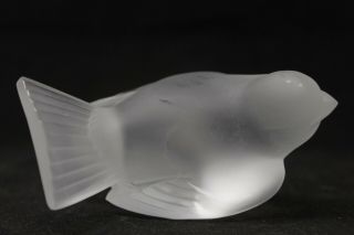 Vintage LALIQUE Frosted Crystal Sparrow Bird Paperweight,  Head Up 11606 SIGNED 4