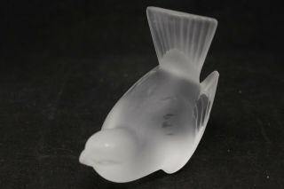 Vintage LALIQUE Frosted Crystal Sparrow Bird Paperweight,  Head Up 11606 SIGNED 5