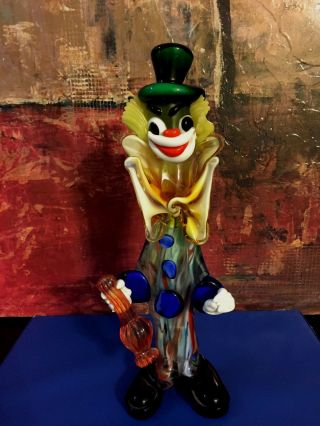 10 " Murano Art Glass Hand Blown Clown Circus Italy Happy Figurine Collectable