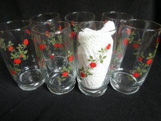 Vintage Red Rose Drinking Glasses 1970 