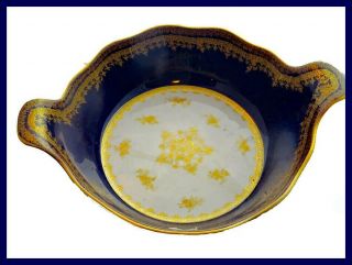 Antique Theo.  Haviland Limoges Cobalt Blue & Gold Pudding Bowl C.  1895 Rare Blank