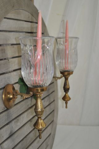 Classy Antique Vintage Cut Crystal & Brass Wall Sconces Candle Candelabra Pair