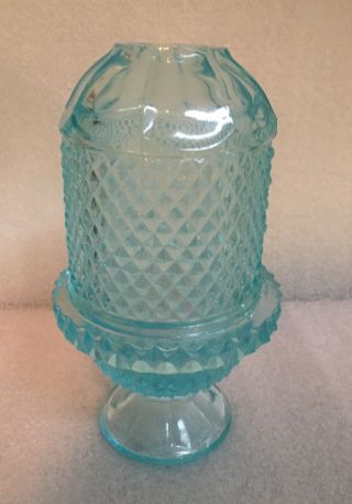 Vintage Viking Art Glass Aqua Blue Diamond Point Fairy Lamp