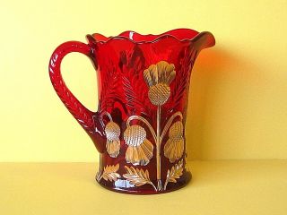 Pitcher - Inverted Thistle - Mosser Usa - Red Glass - W Gold