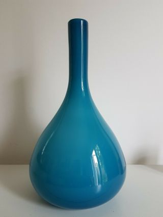 Large Retro Scandinavian/swedish Style Blue Cased Glass Vase - 16 Inches
